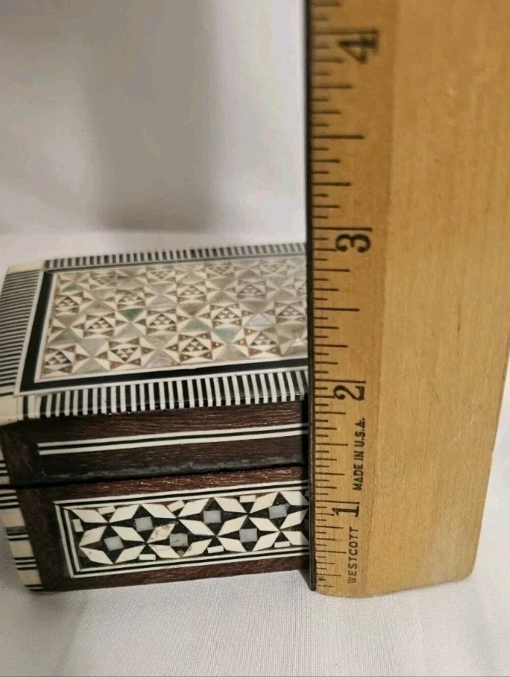 Vintage Syrian Egyptian Marquetry Box Khatam Inlay Mother of Pearl Trinket